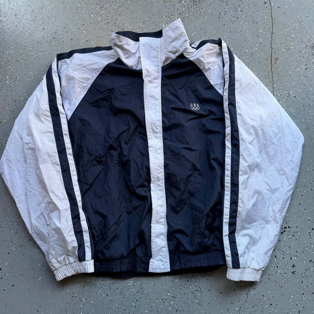 USA Olympic Windbreaker Size M Blue White Full Zip Jacket